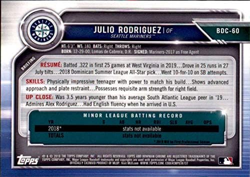 2019 דראפט כרום באומן BDC-60 julio rodriguez rc טירון סיאטל Mariners MLB כרטיס מסחר בייסבול